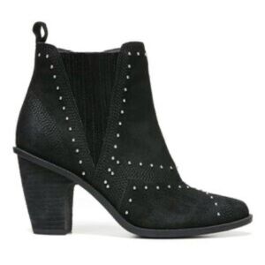 Fergie Dina Bootie Black Suede Silver Studded Block Heel Ankle 6 Gorpcore